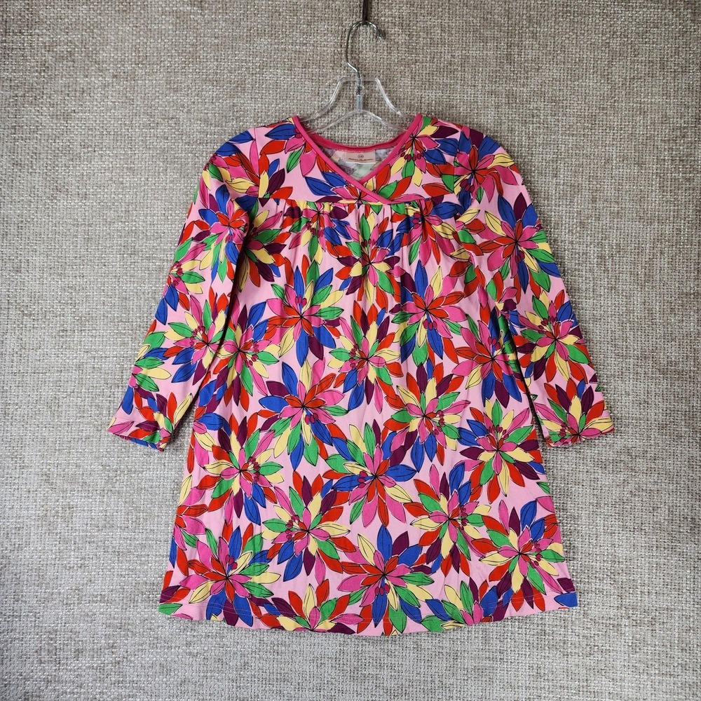 Hanna Andersson Bright Floral Dress Youth 130 US 8 Stretch Knit Long Sleeve EUC